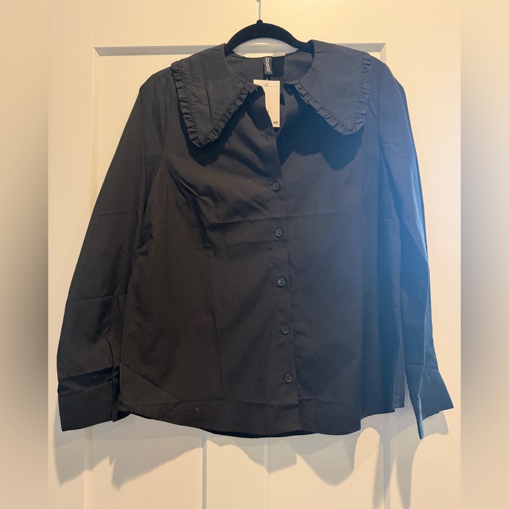 H&M Black Button-Down Top with Peter Pan Collar